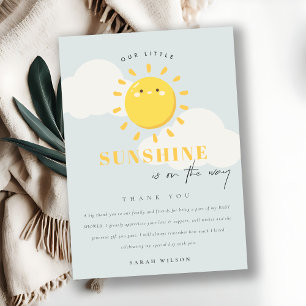Cute Our Little Sunshine Blue Boy Baby Shower Thank You Card