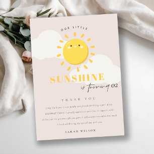 Cute Our Little Sunshine Blush Any Age Birthday Thank You Card