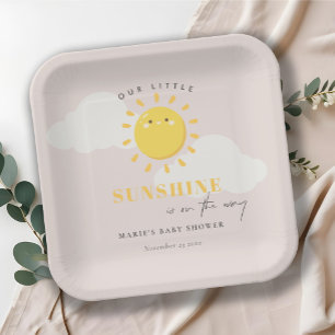 Cute Our Little Sunshine Blush Girl Baby Shower Paper Plate