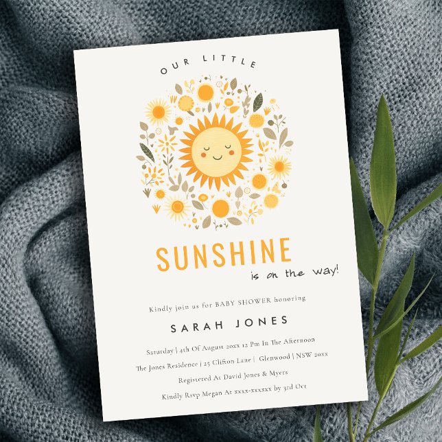 Cute Our Little Sunshine Boho Sun Baby Shower Invitation (Creator Uploaded)