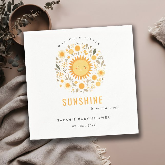Cute Our Little Sunshine Boho Sun Baby Shower Napkin (Creator Uploaded)