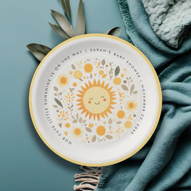 Cute Our Little Sunshine Boho Sun Baby Shower Paper Plate (Creator Uploaded)