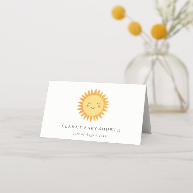 Cute Our Little Sunshine Boho Sun Baby Shower Place Card (Front)