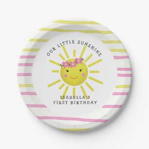 Cute Our Little Sunshine First Birthday Paper Plate