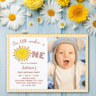 Cute Our Little Sunshine is One Boy Birthday Photo Invitation