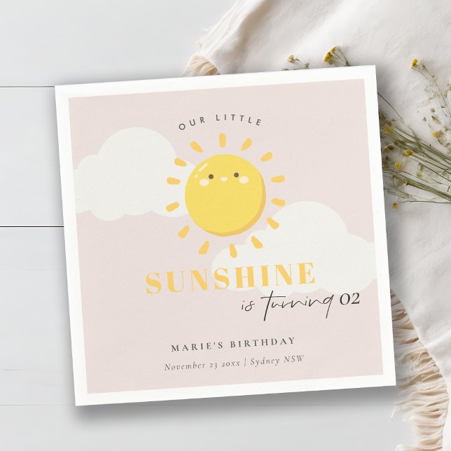 Cute Our Little Sunshine Pink Boy Any Age Birthday Napkin (Creator Uploaded)