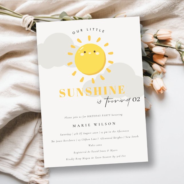 Cute Our Little Sunshine Yellow Any Age Birthday Invitation (Creator Uploaded)