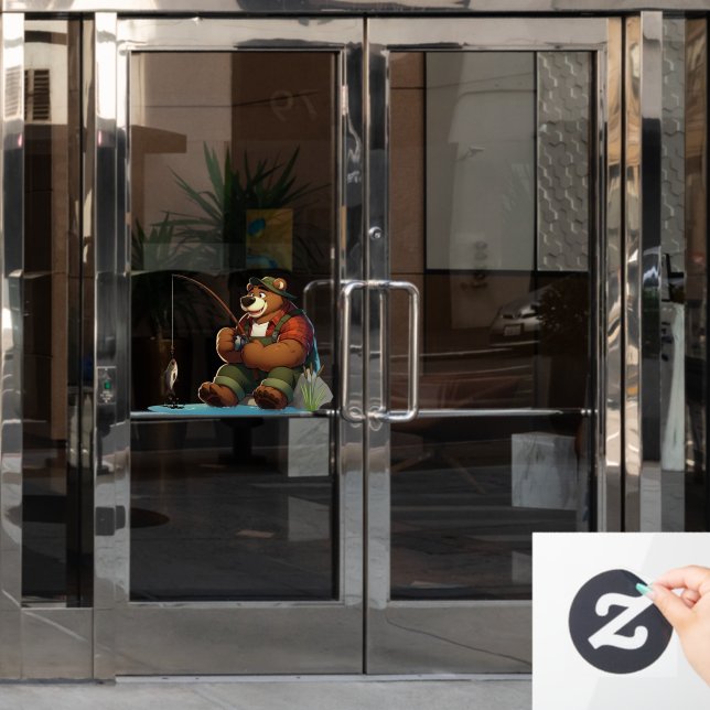 Cute, outdoorsman bear fishing (Office Door)