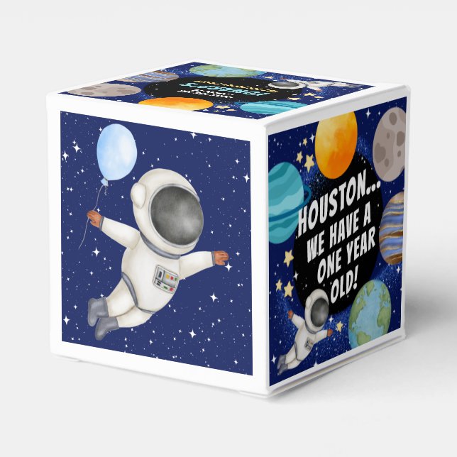 Cute Outer Space 1st Birthday Thank You  Favour Box (Back Side)