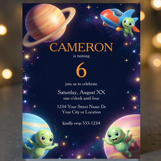 Cute Outer Space Aliens Birthday Party Invitation (Creator Uploaded)