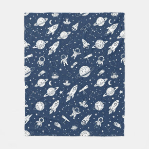 Cute Outer Space Astronaut & Planets Kids family Fleece Blanket
