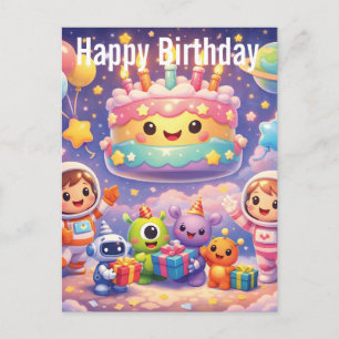 Cute Outer Space Birthday Party with Astronauts Holiday Postcard
