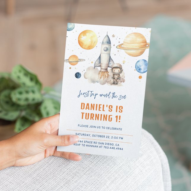 Cute Outer Space Planets Boy First Birthday Invitation (Creator Uploaded)