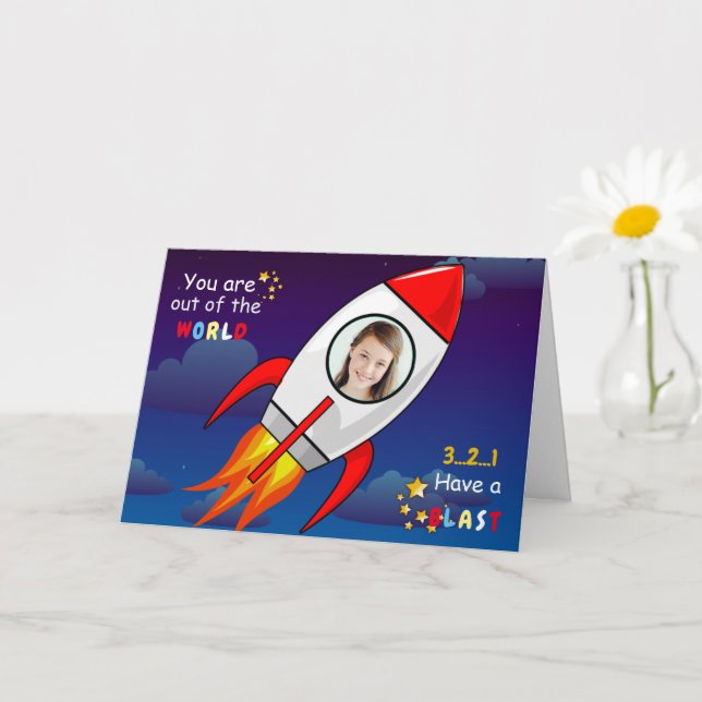 Cute Outer Space Rocket Ship Blast Off Birthday Card (Small Plant)