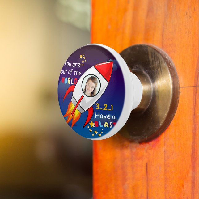 Cute Outer Space Rocket Ship Blast Off Birthday Ceramic Knob (Creator Uploaded)