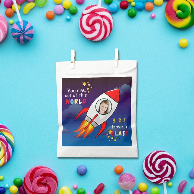 Cute Outer Space Rocket Ship Blast Off Birthday Favour Bag (Creator Uploaded)