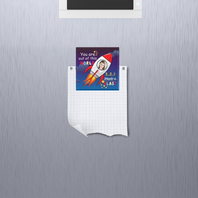 Cute Outer Space Rocket Ship Blast Off Birthday Magnet (Creator Uploaded)
