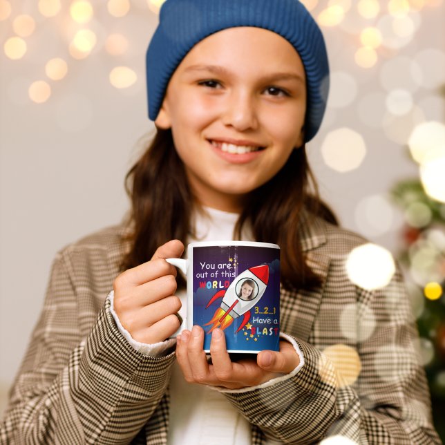 Cute Outer Space Rocket Ship Blast Off Birthday Mug (Creator Uploaded)