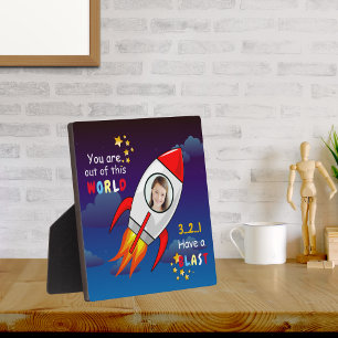 Cute Outer Space Rocket Ship Blast Off Birthday Plaque