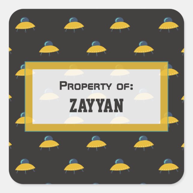 Cute Outer Space Spaceship Pattern Personalised Square Sticker (Front)