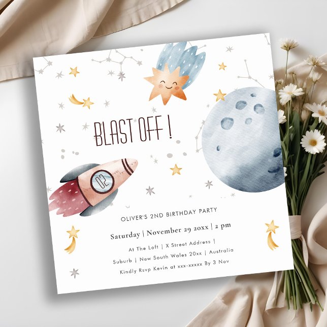 Cute Outer Space Starry Any Age Birthday Invite (Creator Uploaded)
