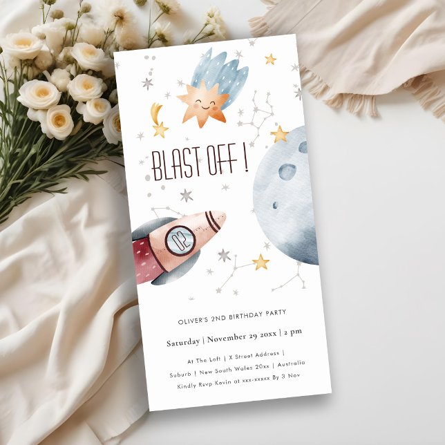 Cute Outer Space Starry Any Age Birthday Invite (Creator Uploaded)