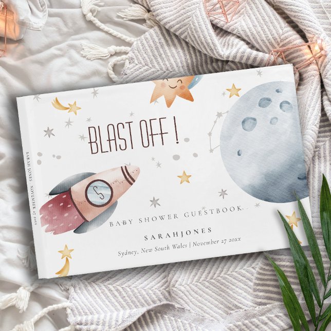 Cute Outer Space Starry Planet Rocket Baby Shower Guest Book (Creator Uploaded)
