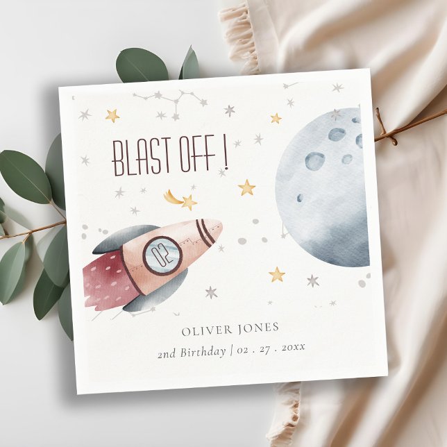 Cute Outer Space Starry Planets Any Age Birthday Napkin (Creator Uploaded)