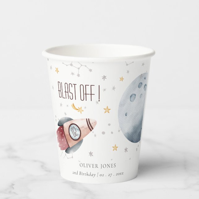 Cute Outer Space Starry Planets Any Age Birthday  Paper Cups (Front)