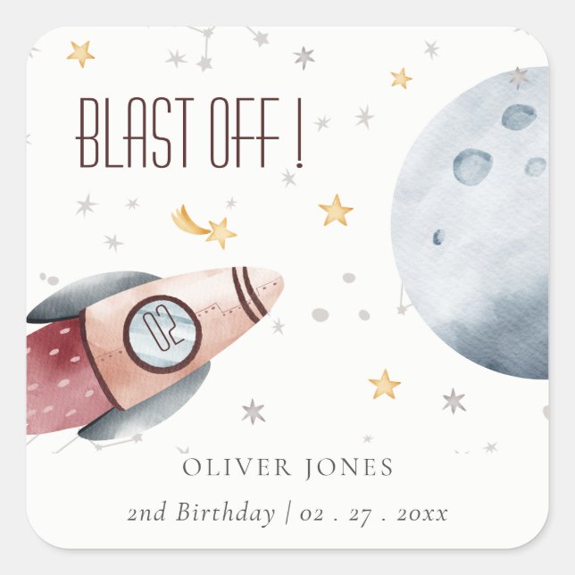 Cute Outer Space Starry Planets Any Age Birthday Square Sticker (Front)