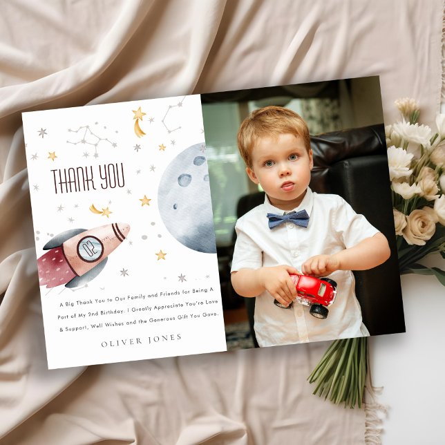 Cute Outer Space Starry Planets Any Age Birthday Thank You Card (Creator Uploaded)