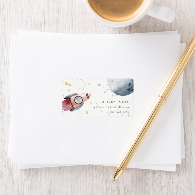 Cute Outer Space Starry Planets Birthday Address L Label (Insitu)
