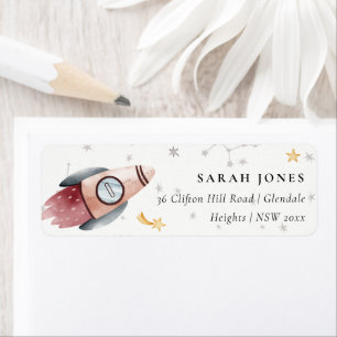 Cute Outer Space Starry Planets Monogram Address Return Address Label