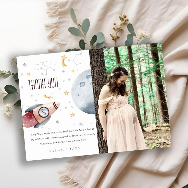 Cute Outer Space Starry Rocket Planet Baby Shower Thank You Card (Creator Uploaded)