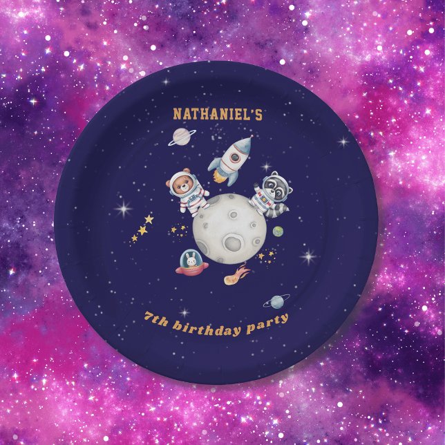 Cute outer space woodland animals birthday  paper plate (Creator Uploaded)