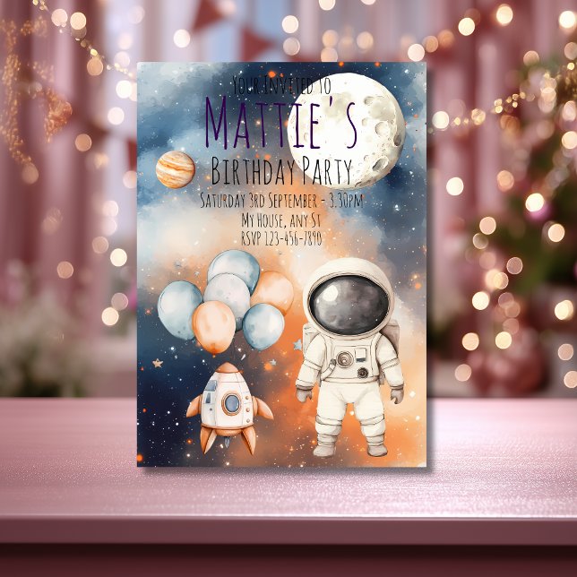 Cute Outerspace Astronaut Birthday Invitation (Creator Uploaded)