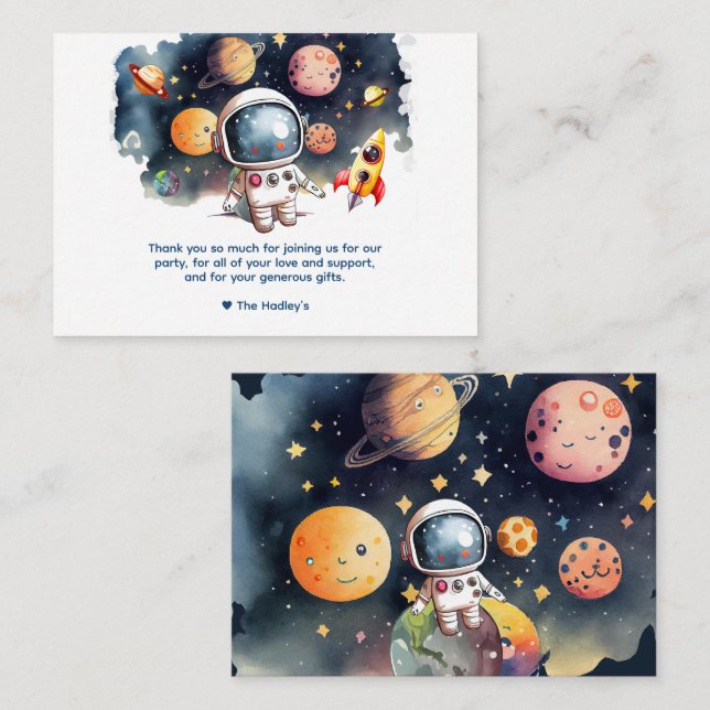 Cute Outerspace Astronaut Thank You Note Card (Front/Back)