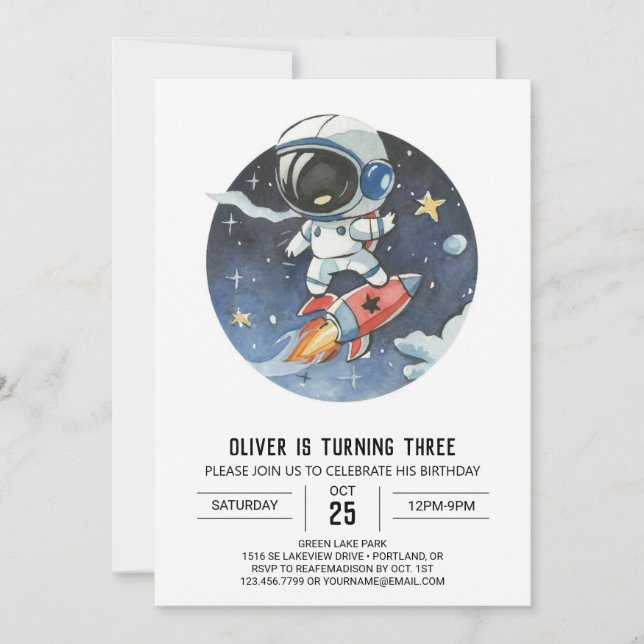 Cute Outerspace Digital Astronaut Boy Birthday Invitation (Front)