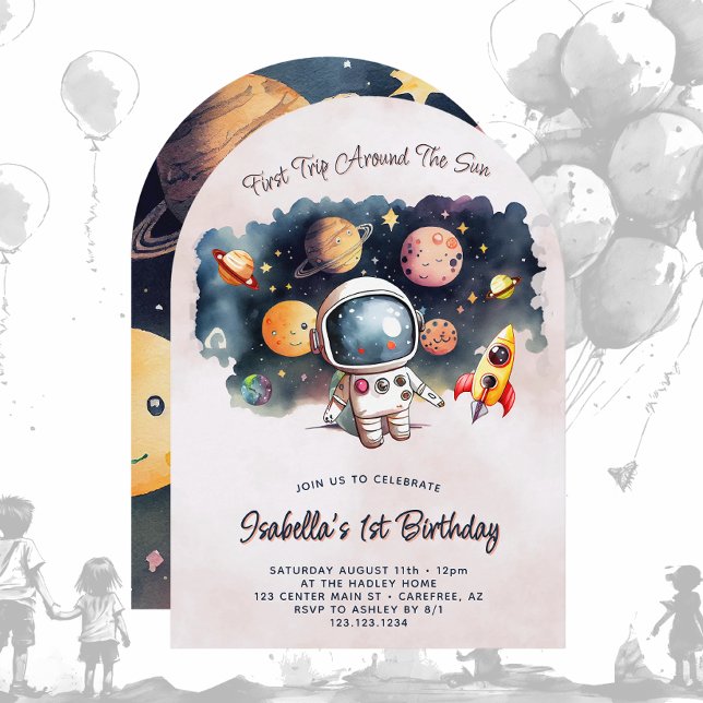 Cute Outerspace Planets 1st Birthday Invitation (Creator Uploaded)