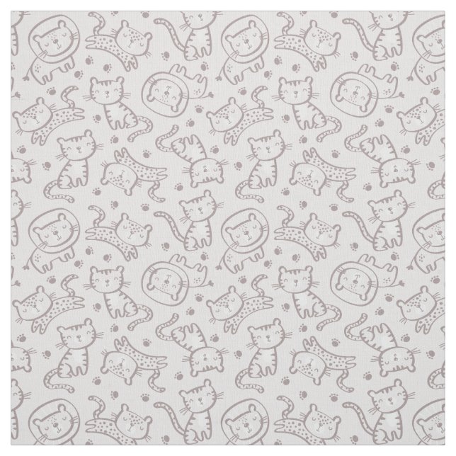 Cute Outline Jungle Animals on sand Fabric (Swatch)
