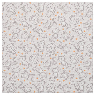 Cute Outline Jungle Animals with orange footprints Fabric