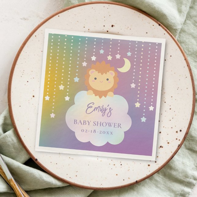 Cute Over the Moon and Stars Lion Cub Baby Shower Napkin (Creator Uploaded)