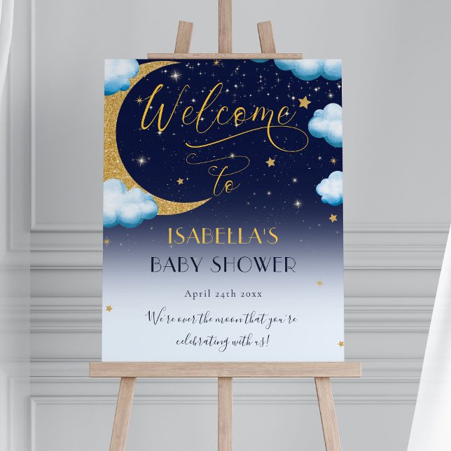 Cute Over the Moon Boy Baby Shower Welcome Poster (Creator Uploaded)