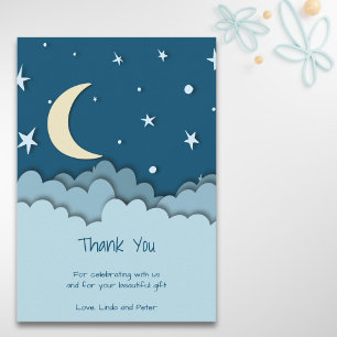 Cute Over the Moon Dark Blue Thank You Baby Shower Card