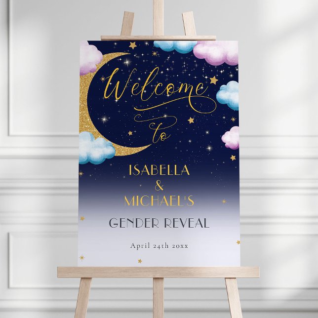 Cute Over the Moon Gender Reveal Party Welcome Poster (Creator Uploaded)