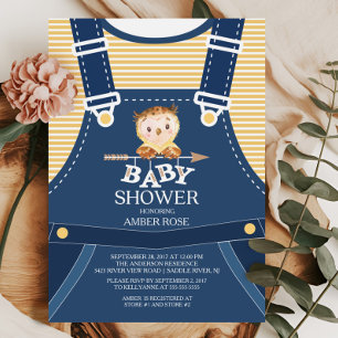 Cute Overalls Woodland Owl Baby Shower Invitation