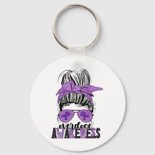 Cute Overdose Awareness Messy Hair Bun For Women 2 Key Ring