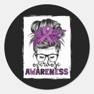 Cute Overdose Awareness Messy Hair Bun For Women  Classic Round Sticker