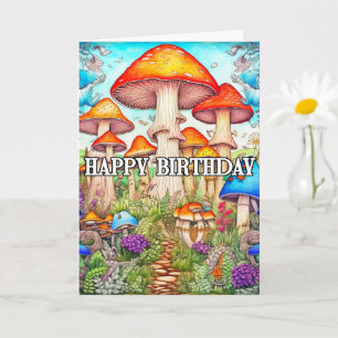 Cute Overgrown Mushroom Forest Illustration Card
