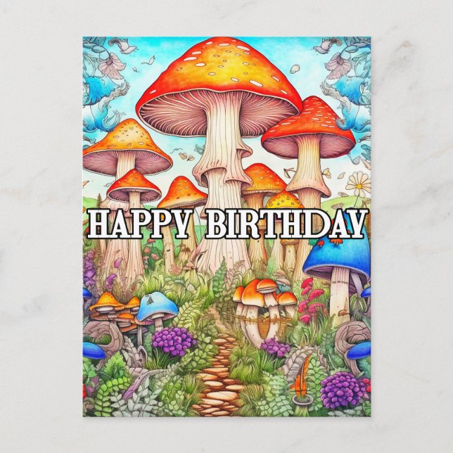 Cute Overgrown Mushroom Forest Illustration Postcard (Front)